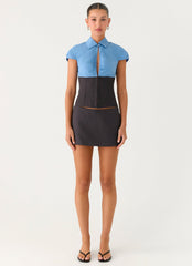 Harlee Poplin Suiting Top - Charcoal