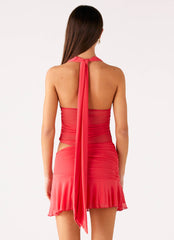 Calissa Haltherneck Mini Dress - Coral