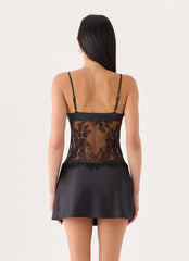 Eunia Lace Spliced Mini Dress - Black