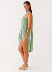 Kiesha Strapless Scarf Mini Dress - Mint